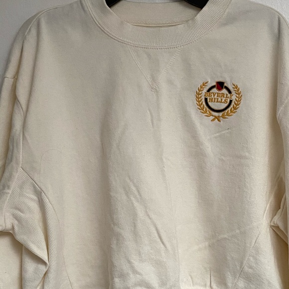 pacsun cream cropped graphic crewneck sweatshirt - Picture 2 of 5